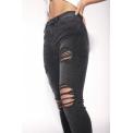 Pantalones Hich Waisted Rip Repair Skinny Jeans Washed Black
