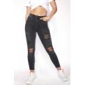 Pantalones Hich Waisted Rip Repair Skinny Jeans Washed Black